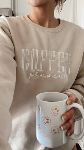 Embroidered Coffee Please Sweatshirt