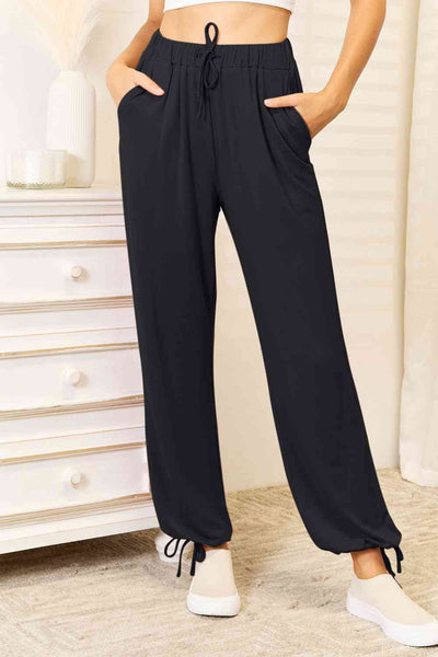 Full Size Soft Rayon Drawstring Waist Pants with Pockets