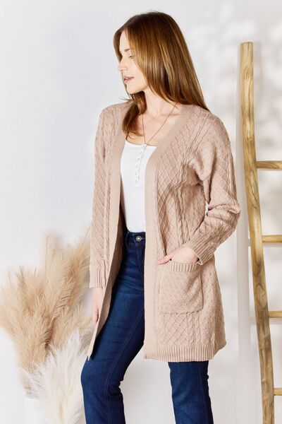 Full Size Cable-Knit Pocketed Cardigan