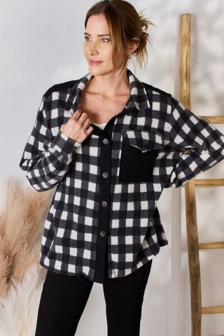 Full Size Plaid Button Up Jacket