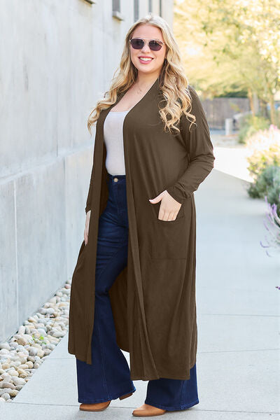 Full Size Open Front Long Sleeve Cover Up