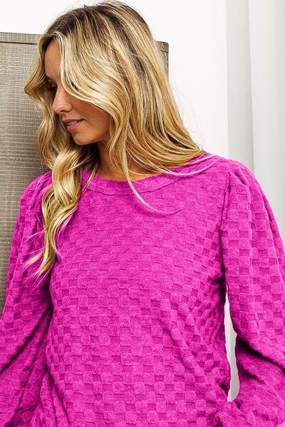 Round Neck Brushed Checker Top