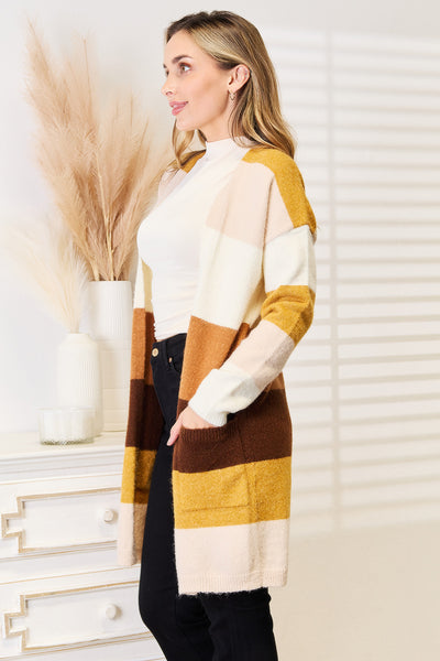 Double Take Color Block Dropped Shoulder Cardigan