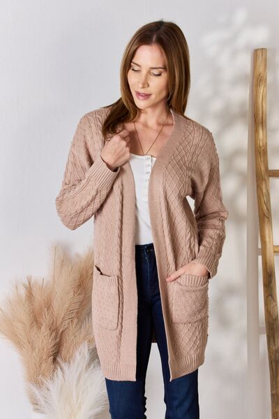 Full Size Cable-Knit Pocketed Cardigan